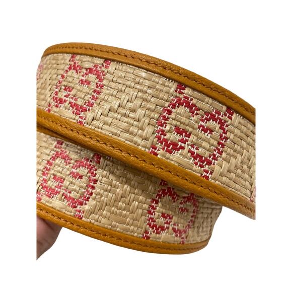 Gucci GG Marmont G Print Raffia Straw Wide Belt 90 Tan Pink Yellow - Picture 15 of 16